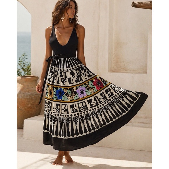 Sandy Starkman Dresses & Skirts - Sandy Starkman Wrap Skirt Small Sequin Floral Boho Artisan Statement Midi Skirt
